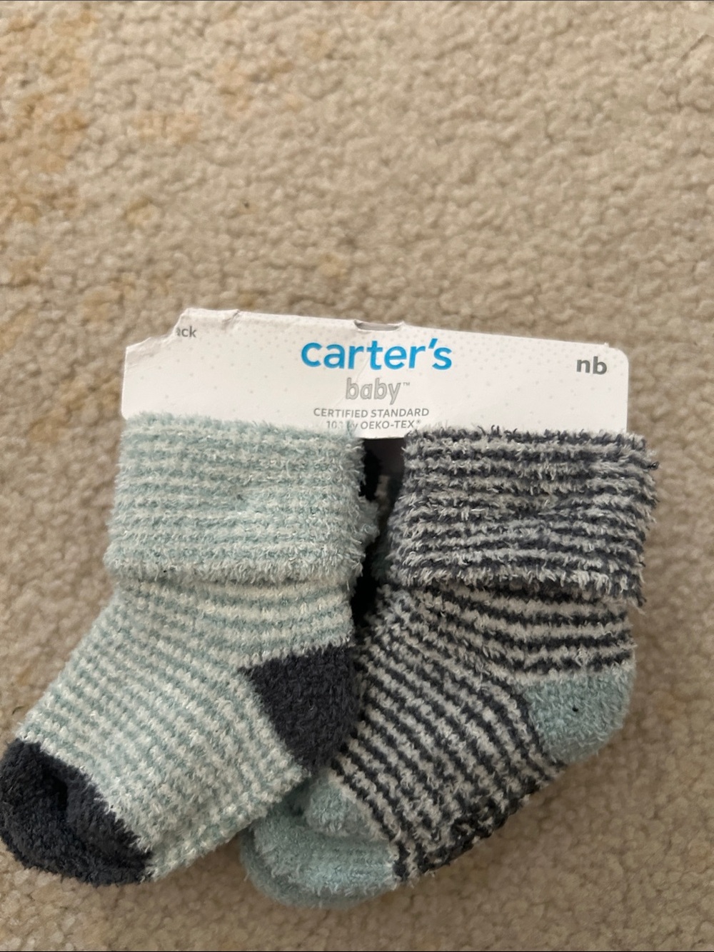 Carter's Mint & Gray Striped Cozy Baby Socks - 2 Pack